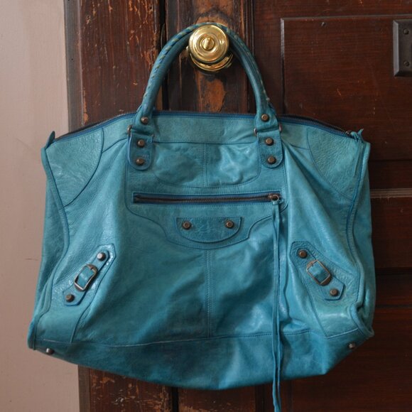 Authentic Balenciaga Work Bag in Turquoise Nicole Richie Purse large diaper bag - Picture 1 of 16